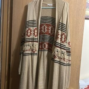 Maurices Beige and Red Patterned Cardigan